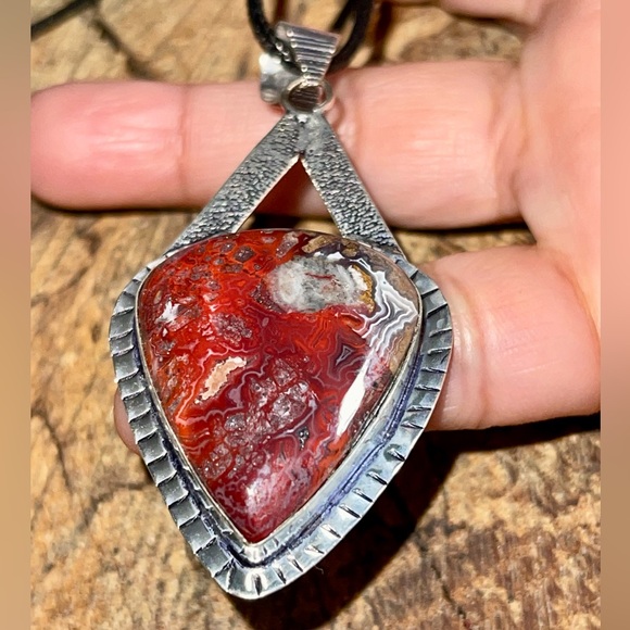 Deep Redish Brown Crazy Lace Agate Pendant 2 1/2” - Picture 9 of 16